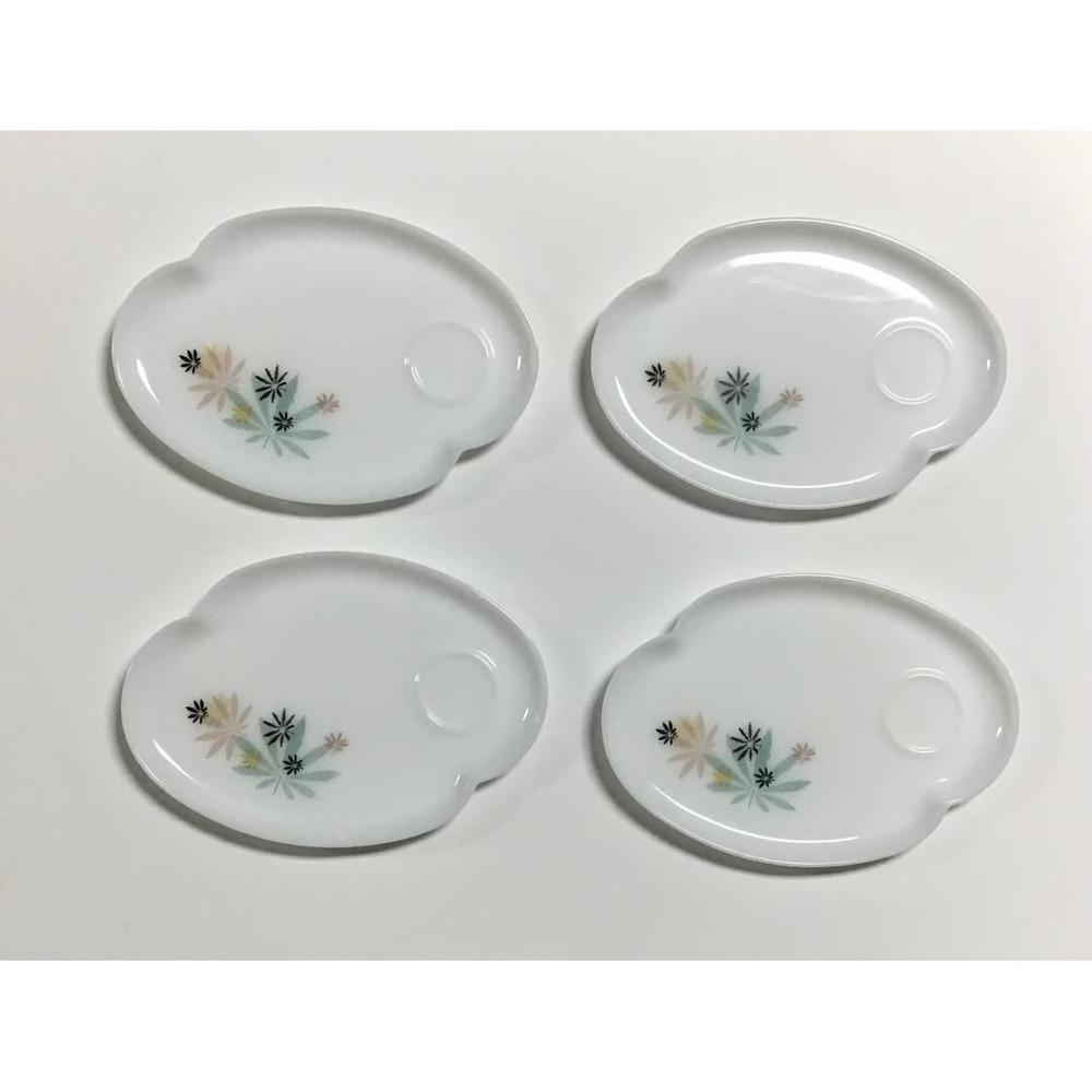 Vintage Federal Glass Atomic Flower Snack Plates White Milk Glass Boho Retro MCM